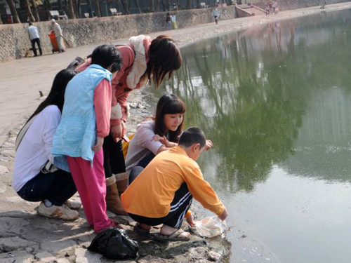 Luôn niềm nở hướng dẫn mọi người thả cá đúng nơi, đúng chỗ...