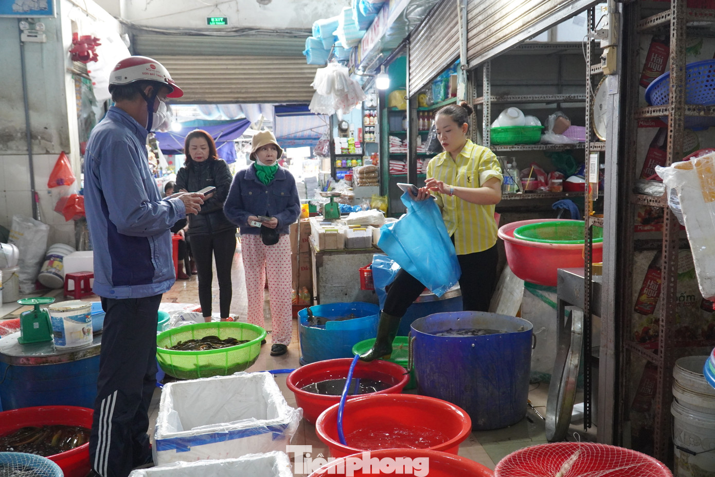 Nhiều người dân mua tới gần cả trăm kg cá. "Vợ chồng tôi ăn chay nhiều năm, để ra một khoản nhỏ để làm những việc lành, trong đó có phóng sinh. Sáng nay nhà tôi mua gần 100kg, đủ loại lươn, cá mang đi thả. Mỗi người một quan niệm, riêng tôi khi nhìn thấy đàn cá quẫy đuôi bơi giữa sông, về với môi trường tự nhiên giống như con người bị giam nhốt lâu nay được thả tự do. Tôi thỏa lòng với khoảnh khắc đó', ông N.T. (62 tuổi, quận Hải Châu) trải lòng. Nhiều người dân mua tới gần cả trăm kg cá. "Vợ chồng tôi ăn chay nhiều năm, để ra một khoản nhỏ để làm những việc lành, trong đó có phóng sinh. Sáng nay nhà tôi mua gần 100kg, đủ loại lươn, cá mang đi thả. Mỗi người một quan niệm, riêng tôi khi nhìn thấy đàn cá quẫy đuôi bơi giữa sông, về với môi trường tự nhiên giống như con người bị giam nhốt lâu nay được thả tự do. Tôi thỏa lòng với khoảnh khắc đó', ông N.T. (62 tuổi, quận Hải Châu) trải lòng.