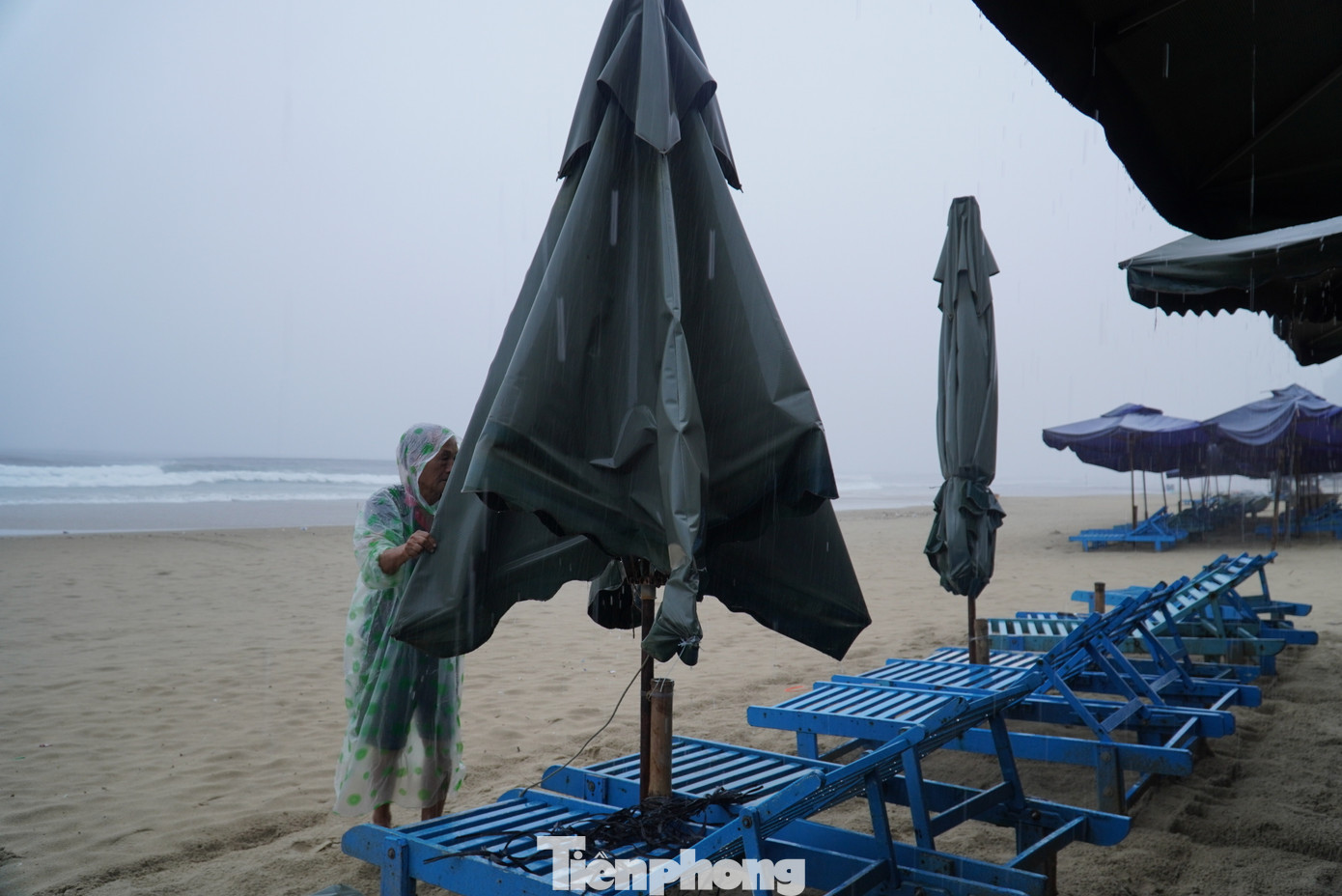 Bà Trần Thị Lịch (tổ kinh doanh dịch vụ số 9) cho hay: "Có năm dọn không kịp bão cuốn ra biển hết. Giờ phải cấp tốc dọn thật nhanh, sợ khi bão vào không làm gì được". Ảnh: Thanh Hiền.