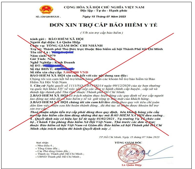 Đối tượng trên mạng gửi đơn này qua cho ông A. để ông tin tưởng chuyển tiền.