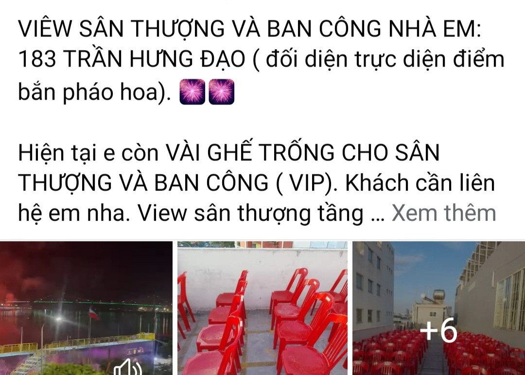 Trên mạng xã hội nhan nhản lời chào mời mua chỗ ngồi xem pháo hoa từ sân thượng, ban công. Trên mạng xã hội nhan nhản lời chào mời mua chỗ ngồi xem pháo hoa từ sân thượng, ban công.
