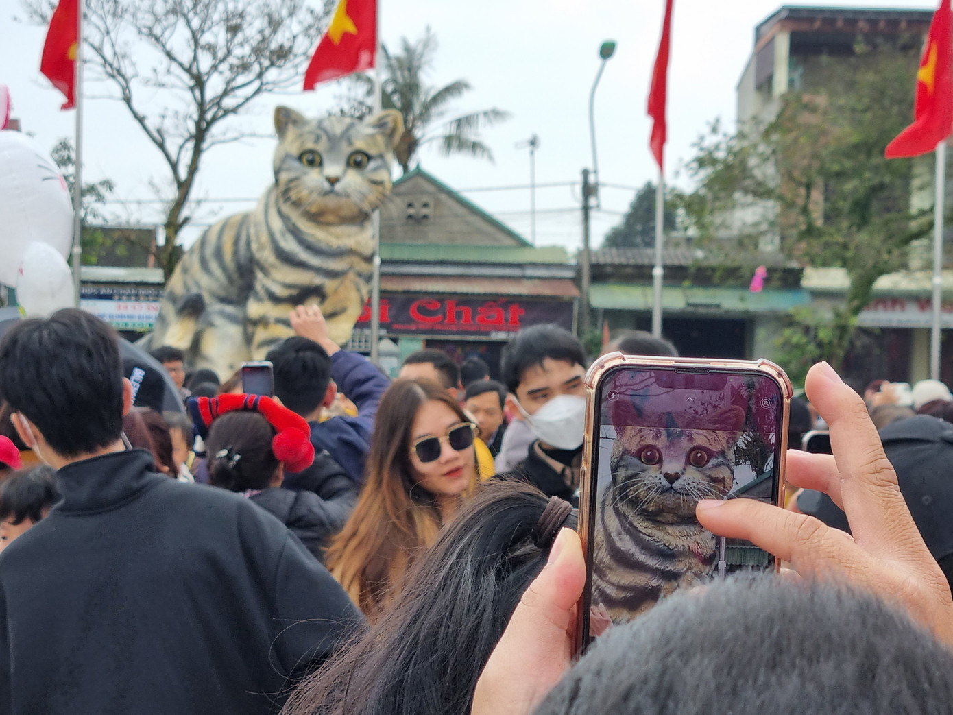 "Hoa hậu mèo" nặng khoảng 250 kg; cao 3,1 m; rộng 2,2 m và dài 2,8 m, được làm bằng xốp và thạch cao. Ảnh: Thanh Trần.