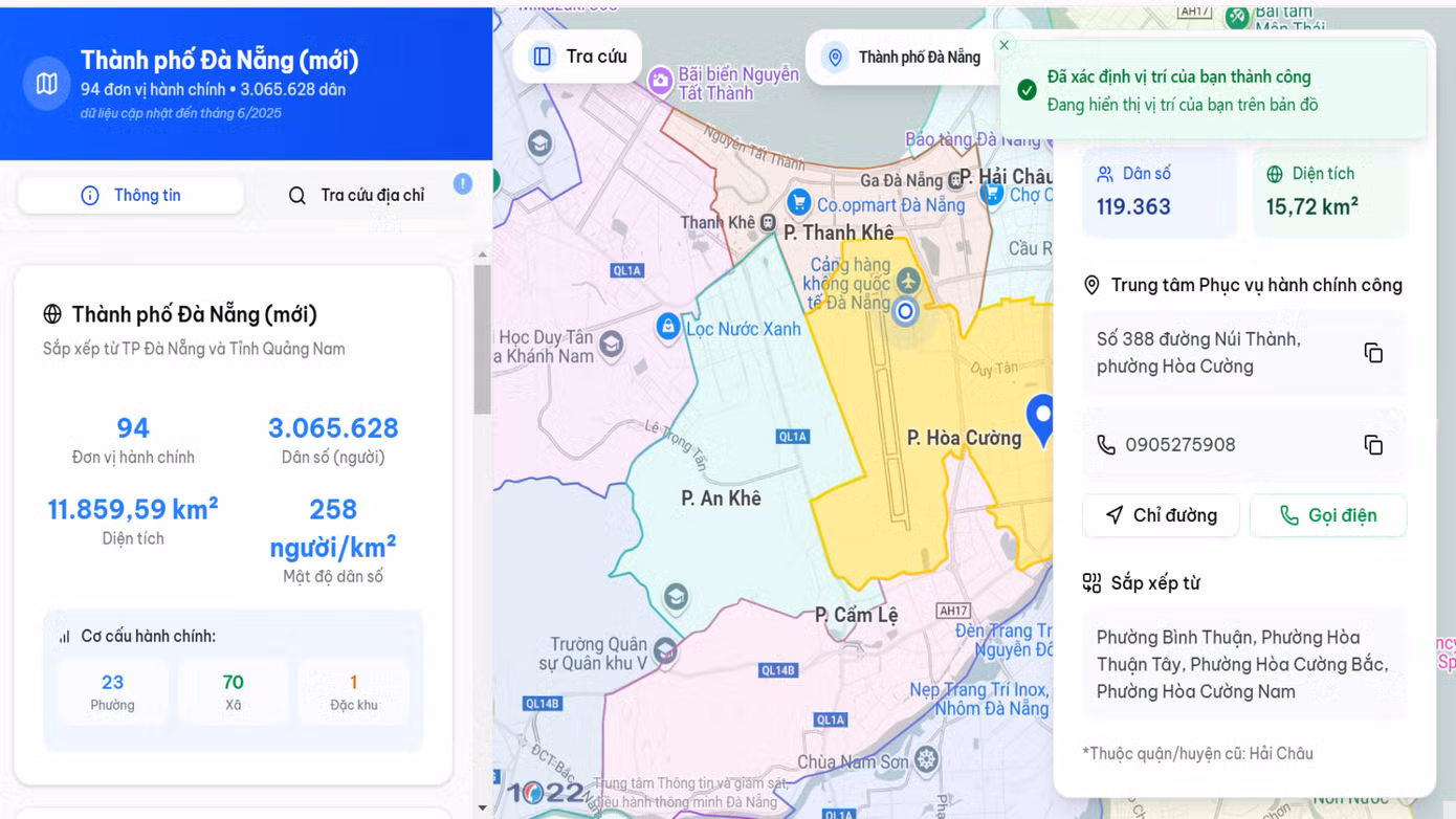 Bản đồ số xác định vị trí hiện tại của người dân kèm thông tin về xã, phường mới. Bản đồ số xác định vị trí hiện tại của người dân kèm thông tin về xã, phường mới.