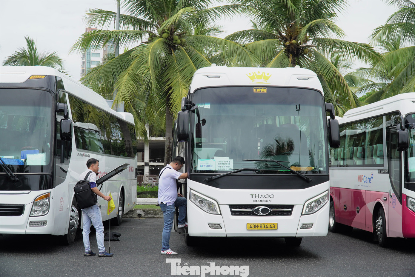 Xe du lịch chở khách đến biển Đà Nẵng tham quan. Ngoài dừng tắm biển, Ban quản lý bán đảo Sơn Trà và các bãi biển du lịch Đà Nẵng cũng ngừng đón khách lên bán đảo Sơn Trà.