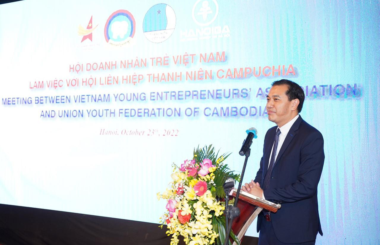 Anh Nguyễn Hải Minh mong muốn thông qua Hội LHTN Campuchia, Hội Doanh nhân trẻ hai nước sẽ sớm có các hoạt động kết nối thực chất, hiệu quả. Ảnh: BTC