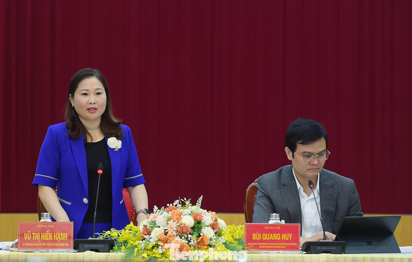 Bà Vũ Thị Hiền Hạnh phát biểu tại buổi làm việc. Ảnh: Xuân Tùng