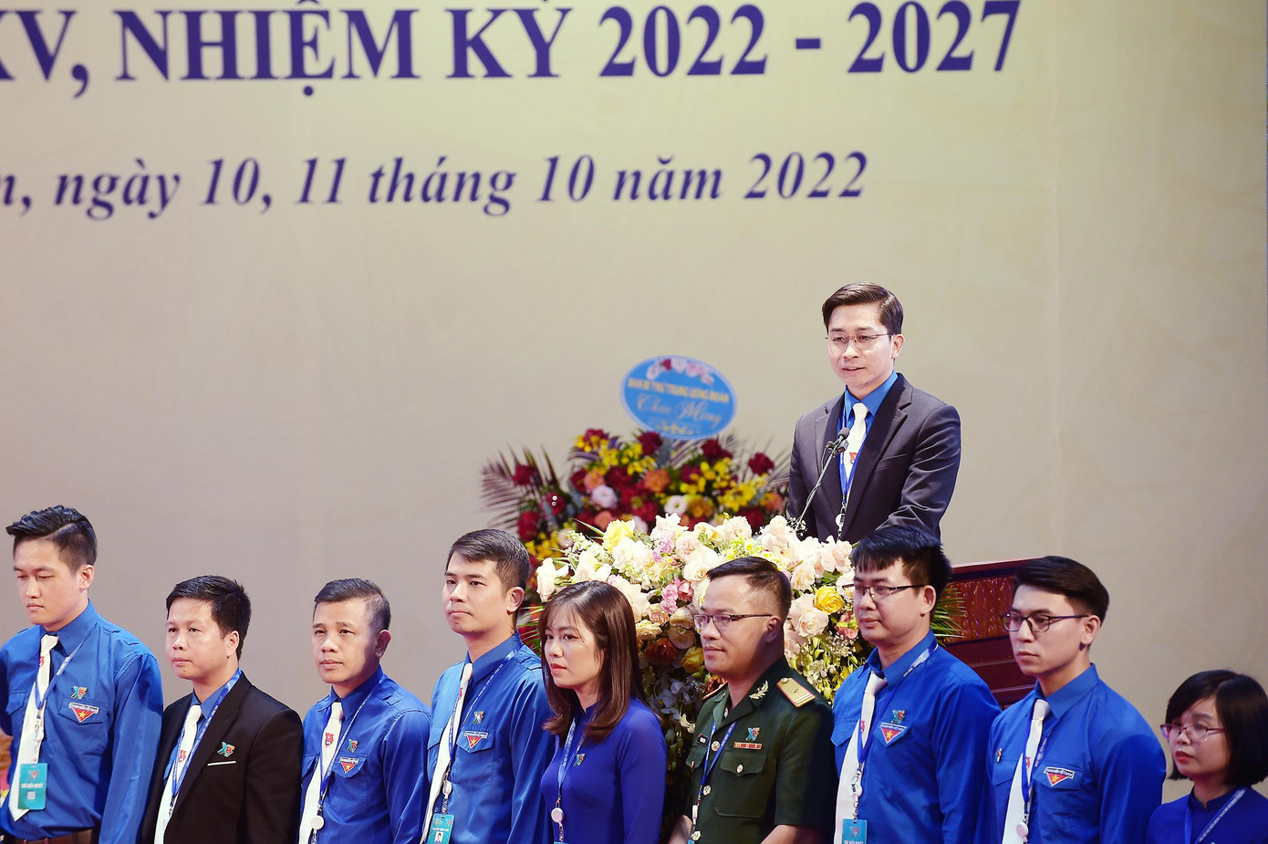 Thay mặt Ban Chấp hành Tỉnh Đoàn khóa XV, anh Đoàn Quang Duy - Bí thư Tỉnh Đoàn Thái Nguyên phát biểu quyết tâm thực hiện tốt nhiệm vụ trong nhiệm kỳ 2022 - 2027. Ảnh: Xuân Tùng