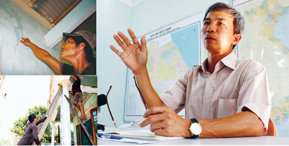 Trưởng BQL Thủy điện 3 : Dân hãy yên tâm sống (ảnh lớn) và người dân Trà My chống đỡ nhà cửa sau động đất (ảnh nhỏ). Ảnh: Nguyễn Thành . Trưởng BQL Thủy điện 3 : Dân hãy yên tâm sống (ảnh lớn) và người dân Trà My chống đỡ nhà cửa sau động đất (ảnh nhỏ). Ảnh: Nguyễn Thành