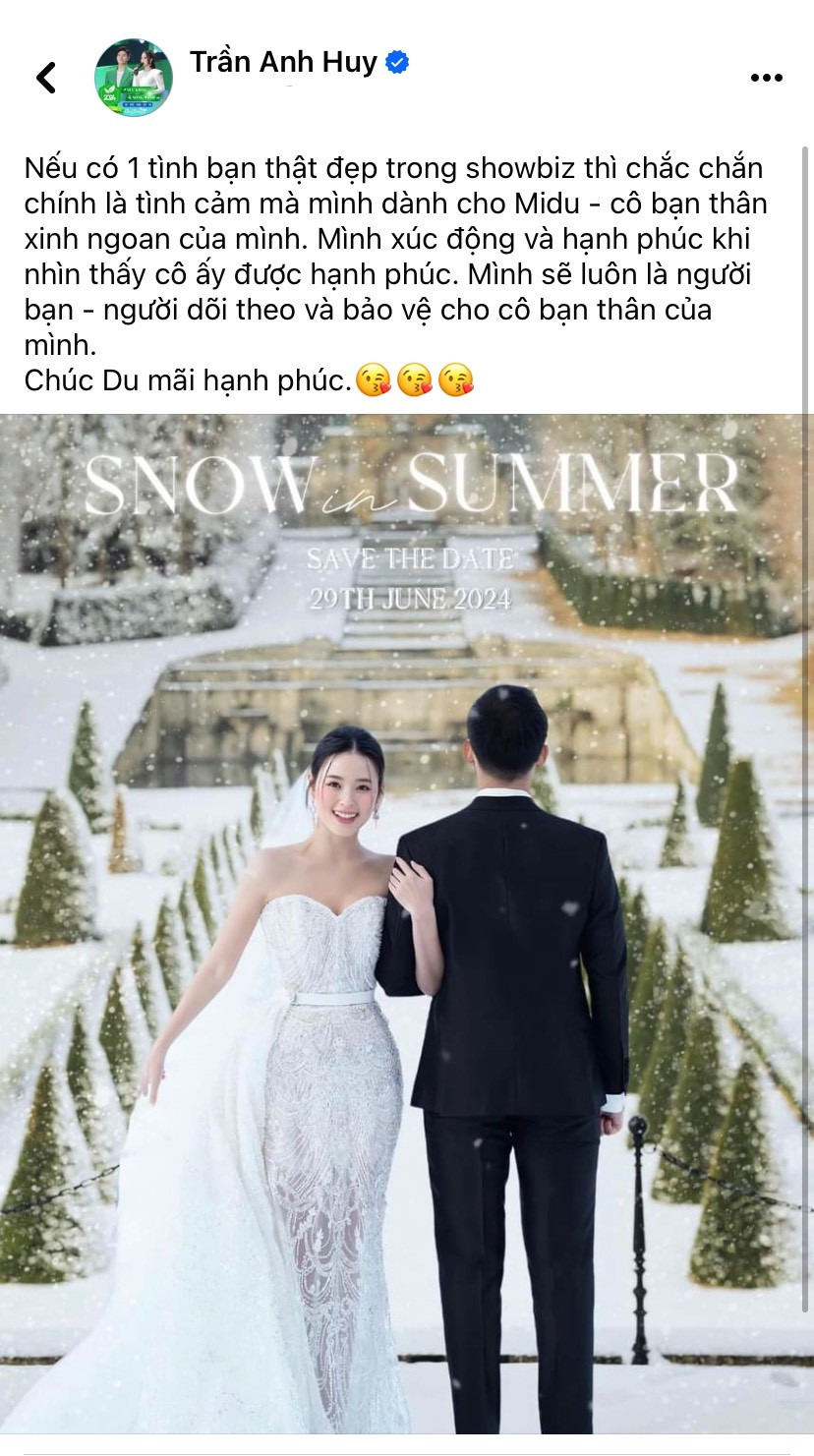 &quot;Tình tin đồn&quot; Trần Anh Huy khiến khán giả xúc động khi chia sẻ lời nhắn gửi đến người bạn thân thiết của mình. Cả hai vướng nghi vấn hẹn hò trước khi Midu xác nhận sắp kết hôn.