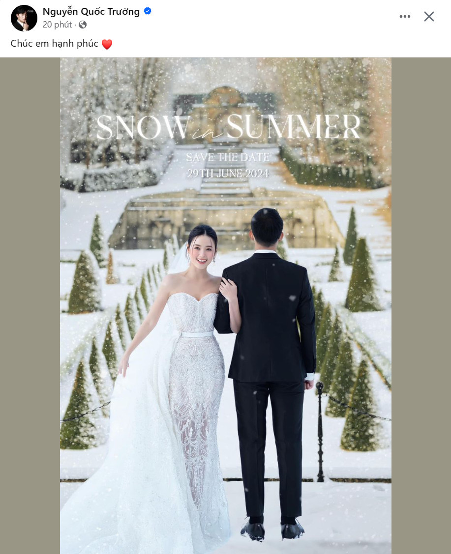 Diễn viên Quốc Trường cũng hào hứng gửi lời chúc phúc đến người em thân thiết.