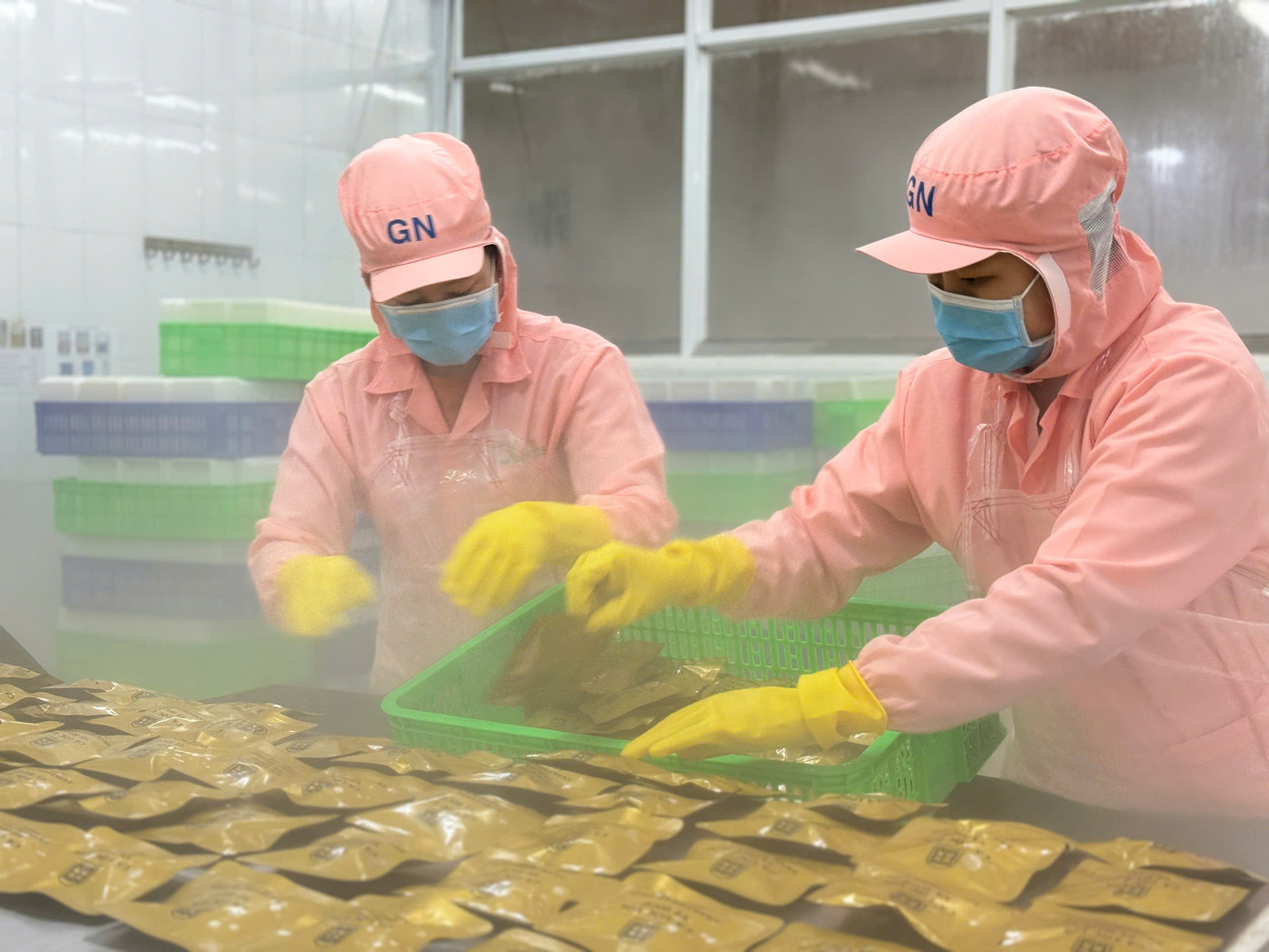 Nhân viên đang đóng gói lạnh đặc sản bánh canh cá lóc của Huế Nhân viên đang đóng gói lạnh đặc sản bánh canh cá lóc của Huế