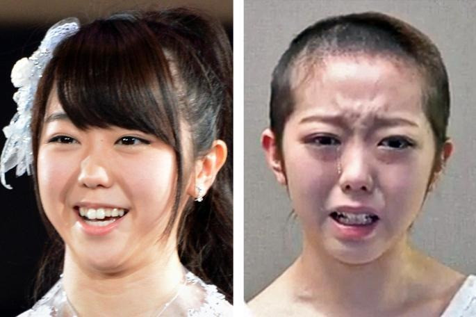 Nữ thần tượng Minegishi cạo trọc đầu trong clip hối lỗi. Nữ thần tượng Minegishi cạo trọc đầu trong clip hối lỗi.