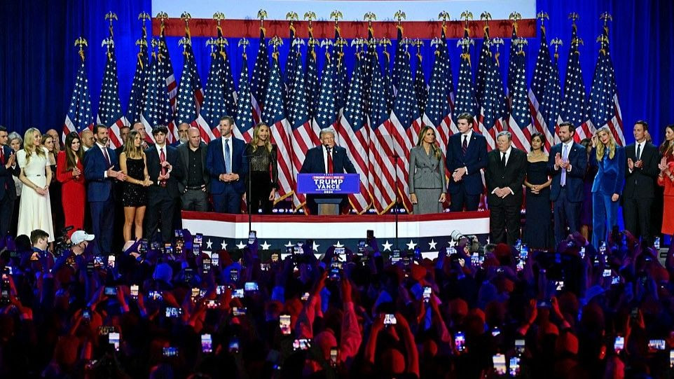 Ông Trump phát biểu trước những người ủng hộ tại West Palm Beach (bang Florida) lúc rạng sáng 6/11 (theo giờ Mỹ). Ảnh: Getty. Ông Trump phát biểu trước những người ủng hộ tại West Palm Beach (bang Florida) lúc rạng sáng 6/11 (theo giờ Mỹ). Ảnh: Getty.