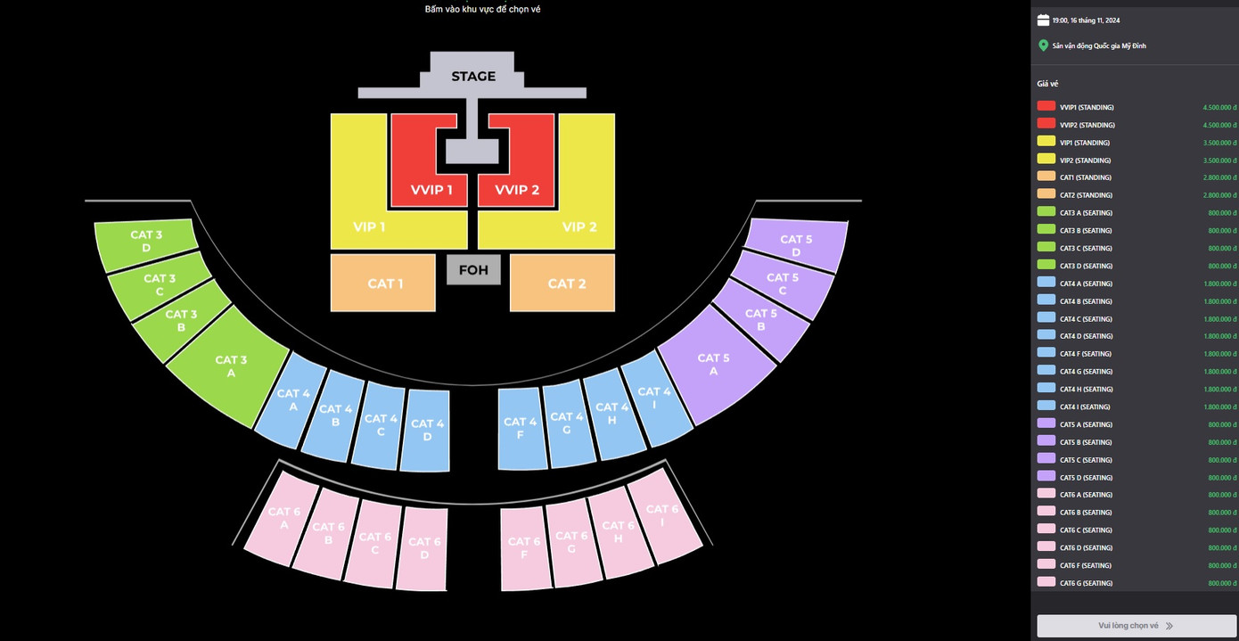 Hai đêm nhạc ở sân Mỹ Đình tối 16-17/11 đang trong tình trạng ế vé. Ảnh: Ticketbox. Hai đêm nhạc ở sân Mỹ Đình tối 16-17/11 đang trong tình trạng ế vé. Ảnh: Ticketbox.