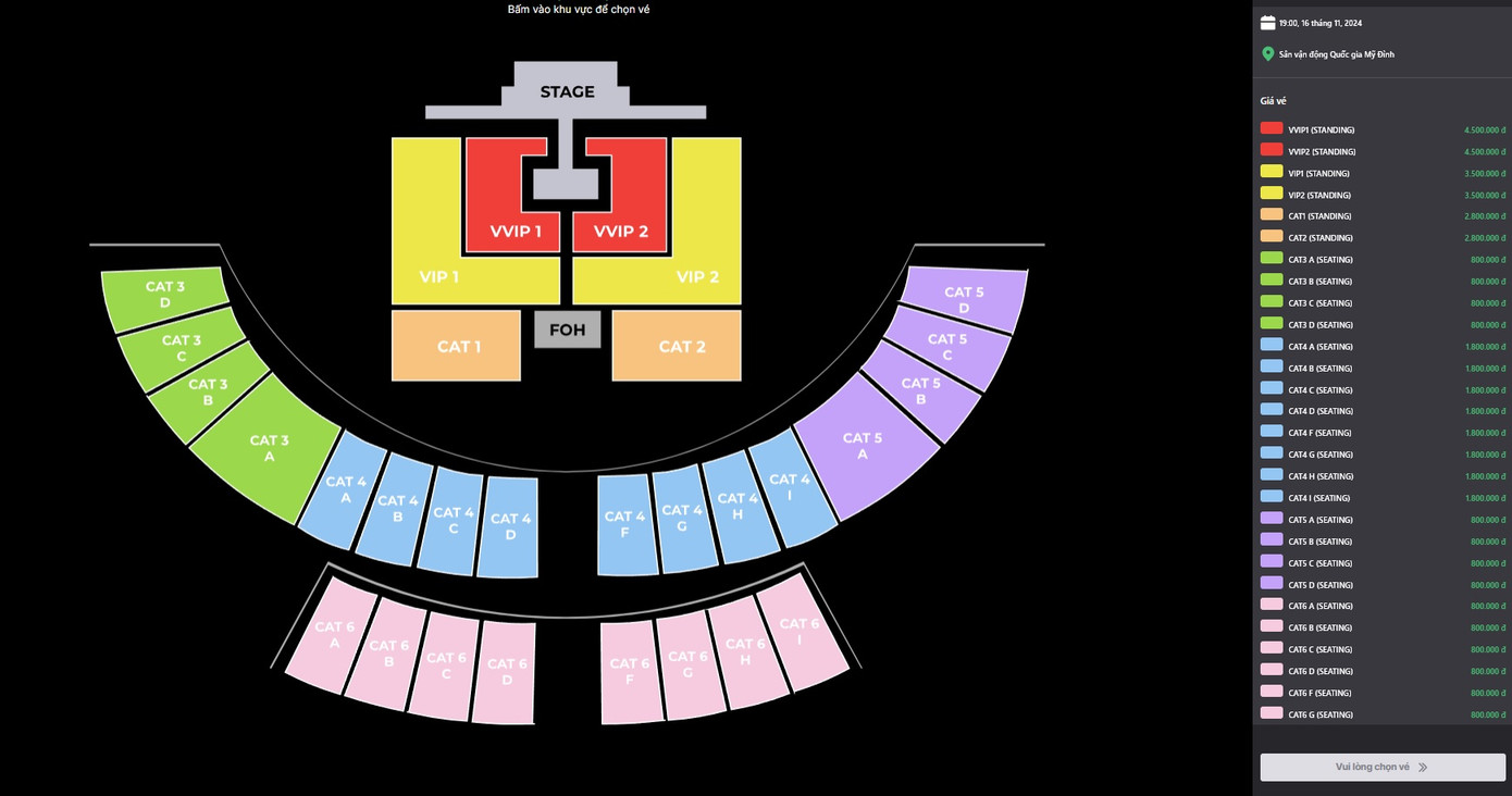 Chưa có bất kỳ hạng vé nào được bán hết tại 2 đêm đại nhạc hội Kpop tổ chức ngày 16-17/11 tại sân Mỹ Đình. Ảnh: CMH. Chưa có bất kỳ hạng vé nào được bán hết tại 2 đêm đại nhạc hội Kpop tổ chức ngày 16-17/11 tại sân Mỹ Đình. Ảnh: CMH.
