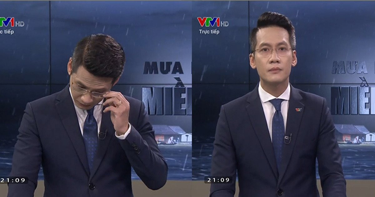 30 giây nén khóc, định thần lại của BTV Tuấn Dương khi dẫn chương trình trực tiếp về mưa lũ lịch sử miền Trung.