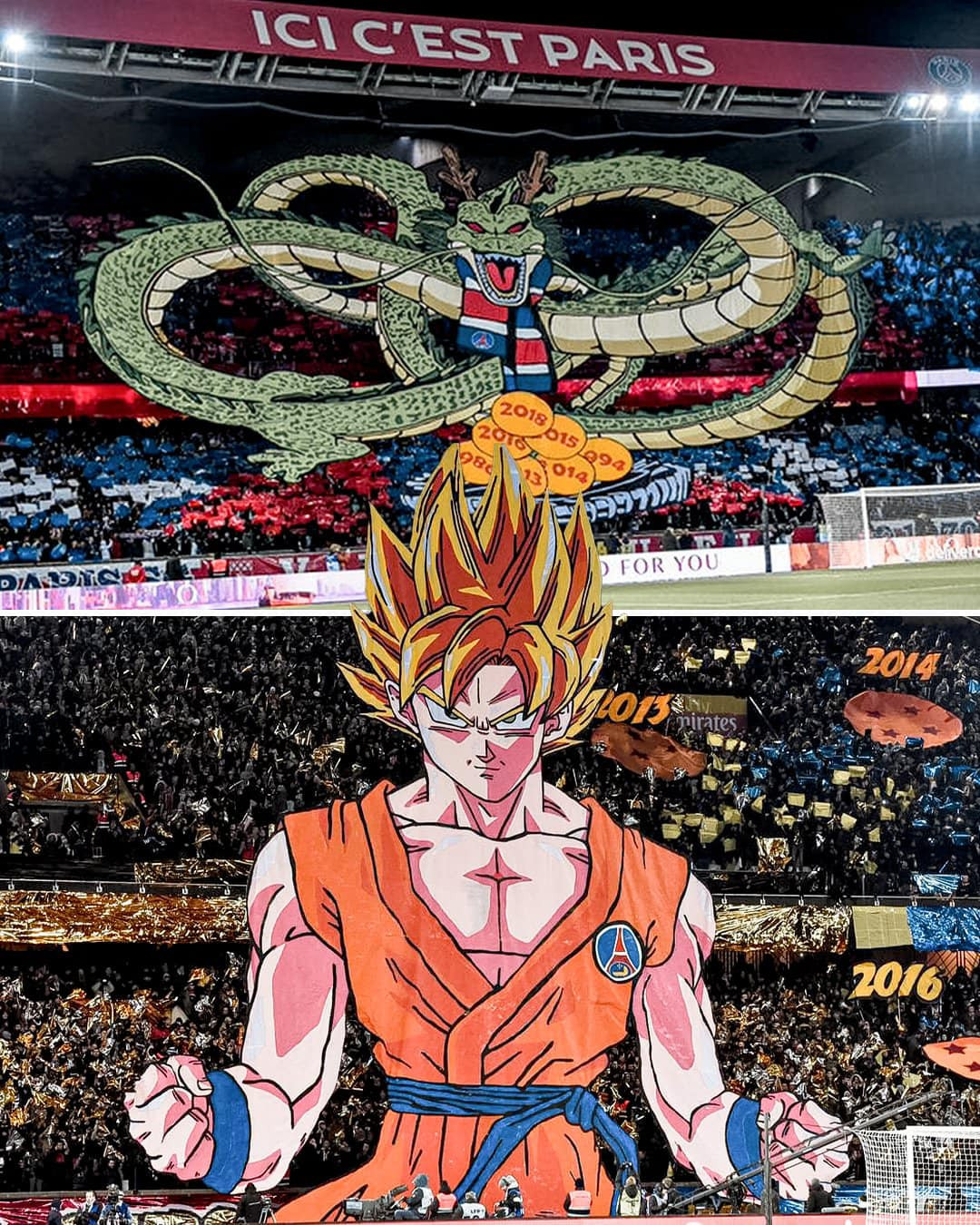 Nghệ thuật Tifo trên khán đài có hình ảnh của Dragon Ball. Nghệ thuật Tifo trên khán đài có hình ảnh của Dragon Ball.