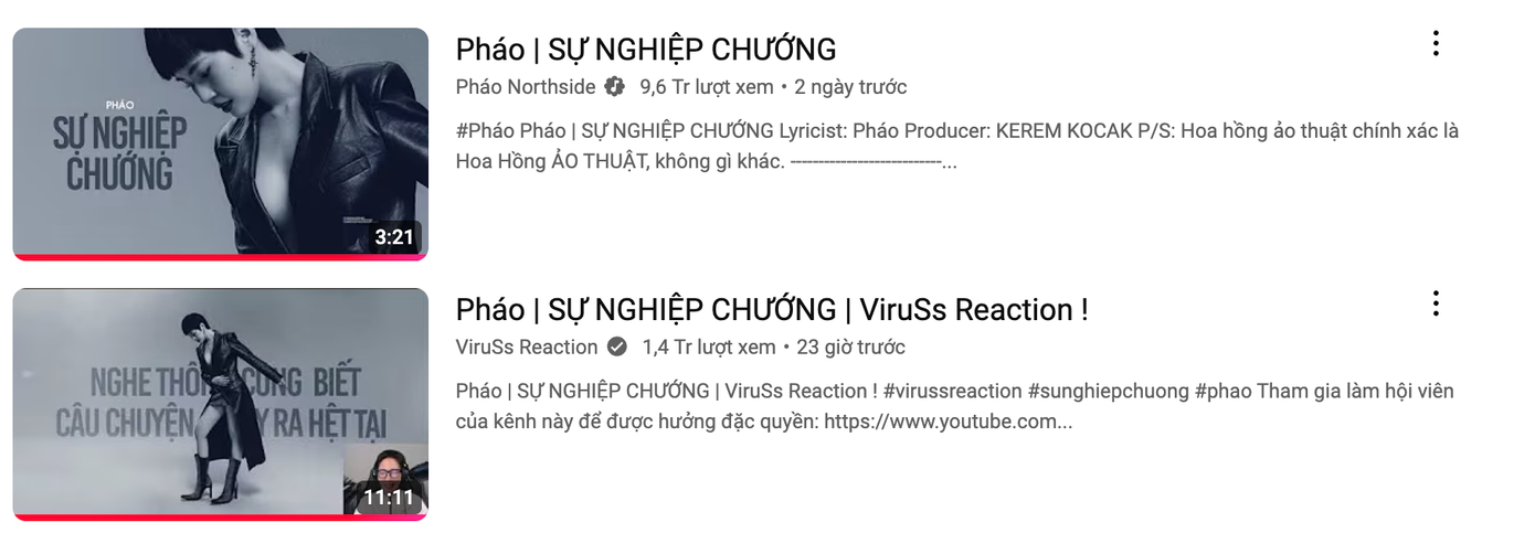 MV ca nhạc và video reaction đang "gây bão" mạng xã hội, lần lượt xếp hạng 1, 2 trending YouTube Việt Nam. MV ca nhạc và video reaction đang "gây bão" mạng xã hội, lần lượt xếp hạng 1, 2 trending YouTube Việt Nam.