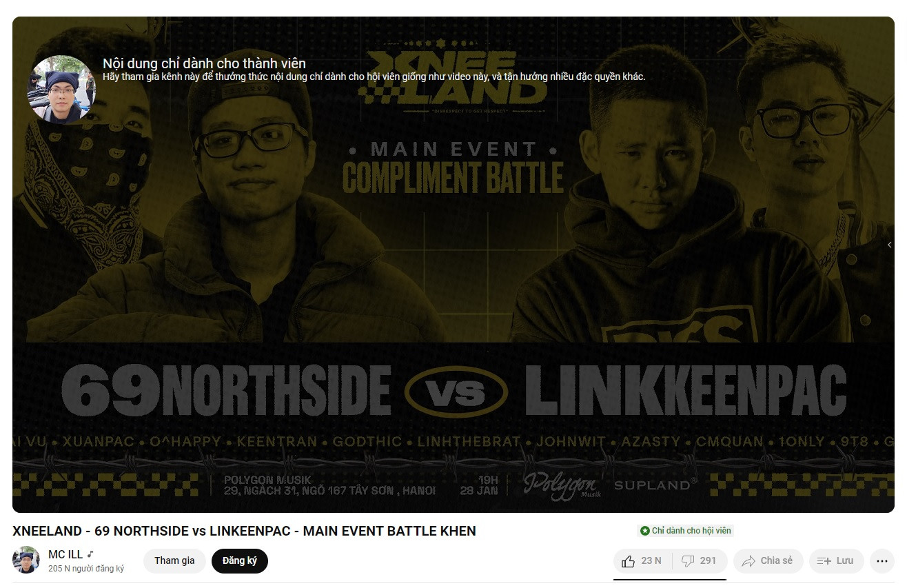 Các video battle rap được rapper MC ILL chuyển sang chế độ hội viên trên kênh YouTube cá nhân. Các video battle rap được rapper MC ILL chuyển sang chế độ hội viên trên kênh YouTube cá nhân.