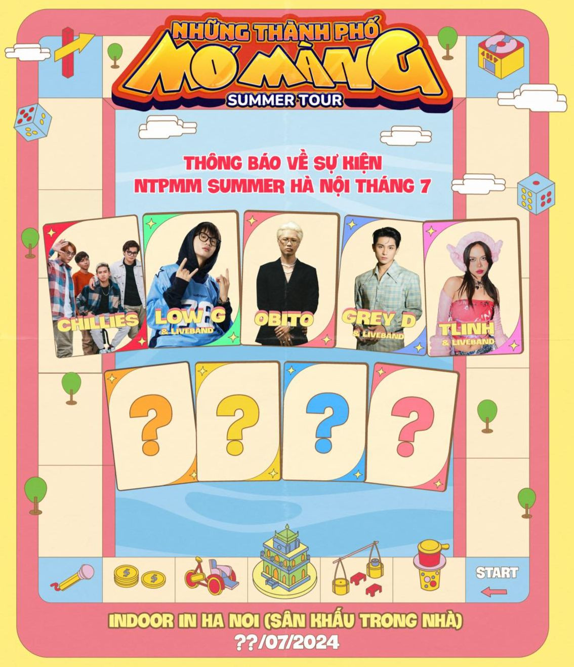 Đêm diễn bù của Những thành phố mơ màng tại Hà Nội thay đổi địa điểm từ sân khấu ngoài trời thành trong nhà. Show dự kiến tổ chức vào tháng 7. Đêm diễn bù của Những thành phố mơ màng tại Hà Nội thay đổi địa điểm từ sân khấu ngoài trời thành trong nhà. Show dự kiến tổ chức vào tháng 7.