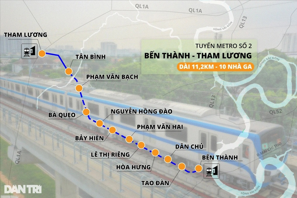 Sơ đồ nhà ga dọc tuyến metro số 2 Bến Thành - Tham Lương (Đồ họa: Ngà Trịnh). Sơ đồ nhà ga dọc tuyến metro số 2 Bến Thành - Tham Lương (Đồ họa: Ngà Trịnh).