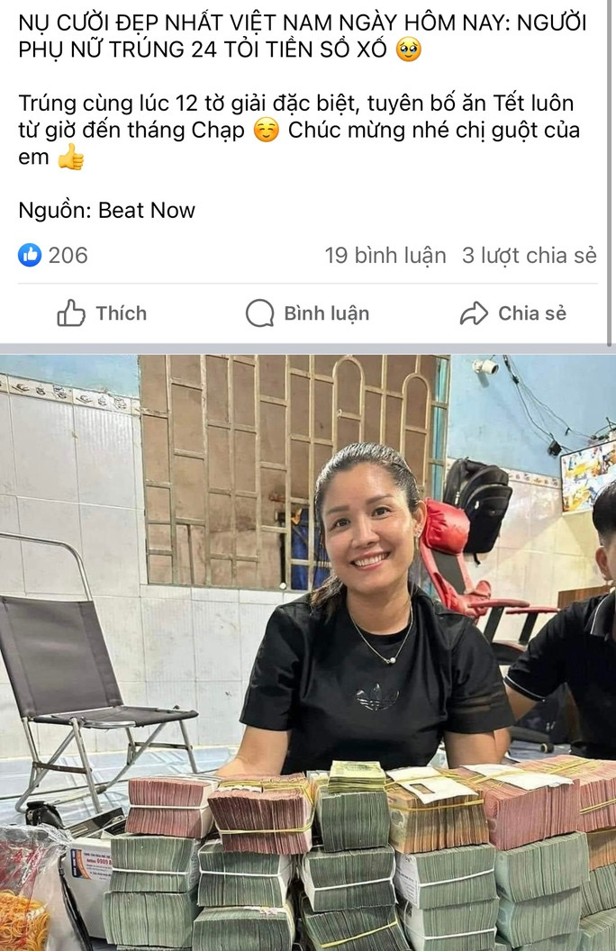 Sự thật về người phụ nữ trúng 12 tờ vé số đặc biệt trị giá 24 tỉ đồng - Ảnh 1. Chủ đại lý vé số đổi tiền cho khách bị lan truyền trúng 12 tờ vé số đặc biệt trị giá 24 tỉ đồng gây xôn xao dư luận - Ảnh mạng xã hội