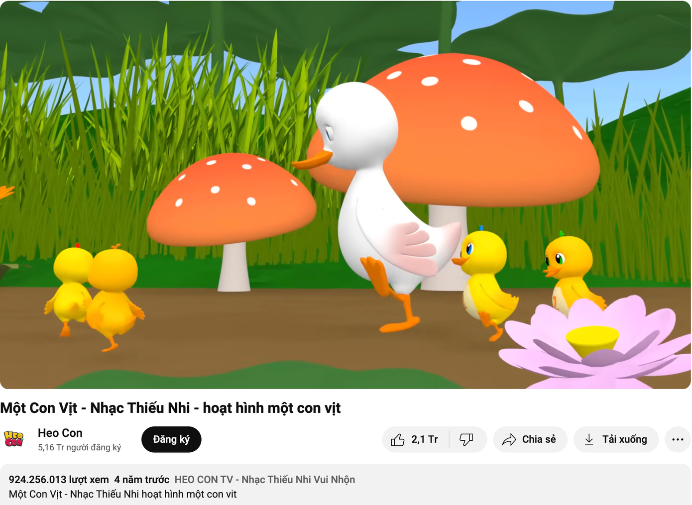 Video ca nhạc hoạt hình Một con vịt sắp tiến đến con số một tỷ lượt xem. Ảnh: CMH. Video ca nhạc hoạt hình Một con vịt sắp tiến đến con số một tỷ lượt xem. Ảnh: CMH.