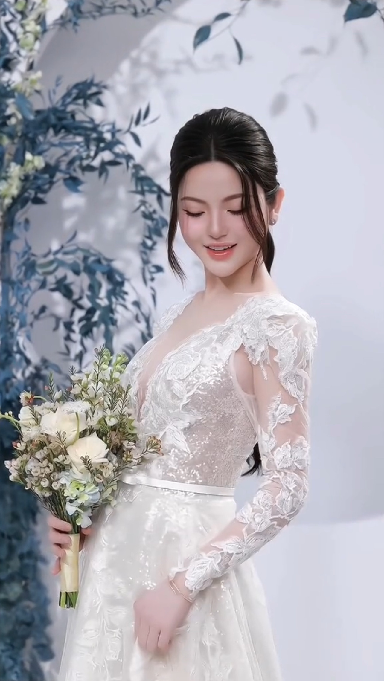 Cô dâu chọn ba mẫu váy cưới với các phong cách khác nhau, từ bộ váy được hoa hồng hai bên vai với đá quý thủ công, váy chất liệu ren cao cấp, điểm nhấn là pha lê ở thân áo và đầm đuôi cá, ôm sát cơ thể. Cô dâu chọn ba mẫu váy cưới với các phong cách khác nhau, từ bộ váy được hoa hồng hai bên vai với đá quý thủ công, váy chất liệu ren cao cấp, điểm nhấn là pha lê ở thân áo và đầm đuôi cá, ôm sát cơ thể.