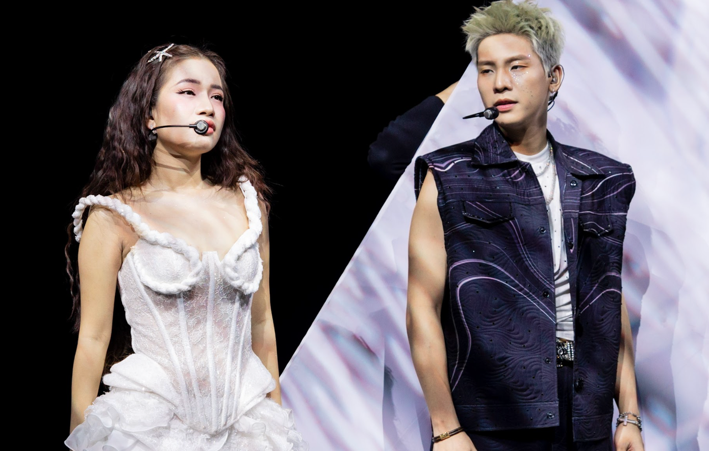 Lâm Bảo Ngọc và Quân A.P (trái) và đội Isaac cùng khách mời Vũ Thảo My.