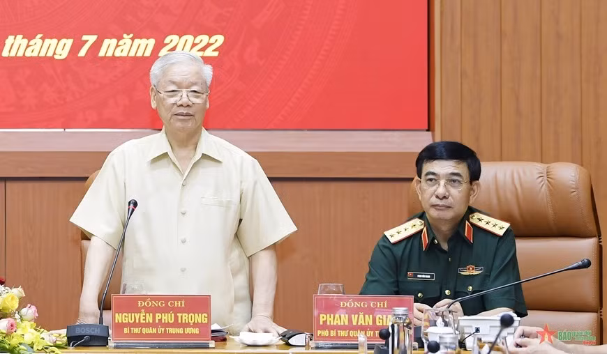 Tổng Bí thư Nguyễn Phú Trọng phát biểu chỉ đạo Hội nghị lần thứ tư, Quân ủy Trung ương nhiệm kỳ 2020 - 2025. Ảnh Tuấn Huy.