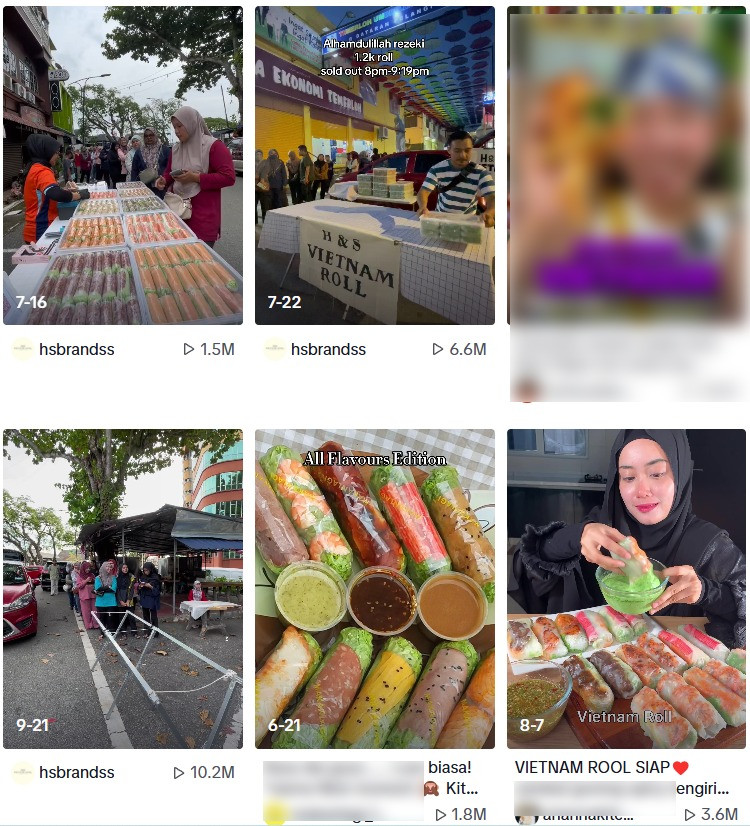Loạt video về món gỏi cuốn Việt Nam được bán ở Malaysia thu hút hàng triệu view trên TikTok. Ảnh chụp màn hình.