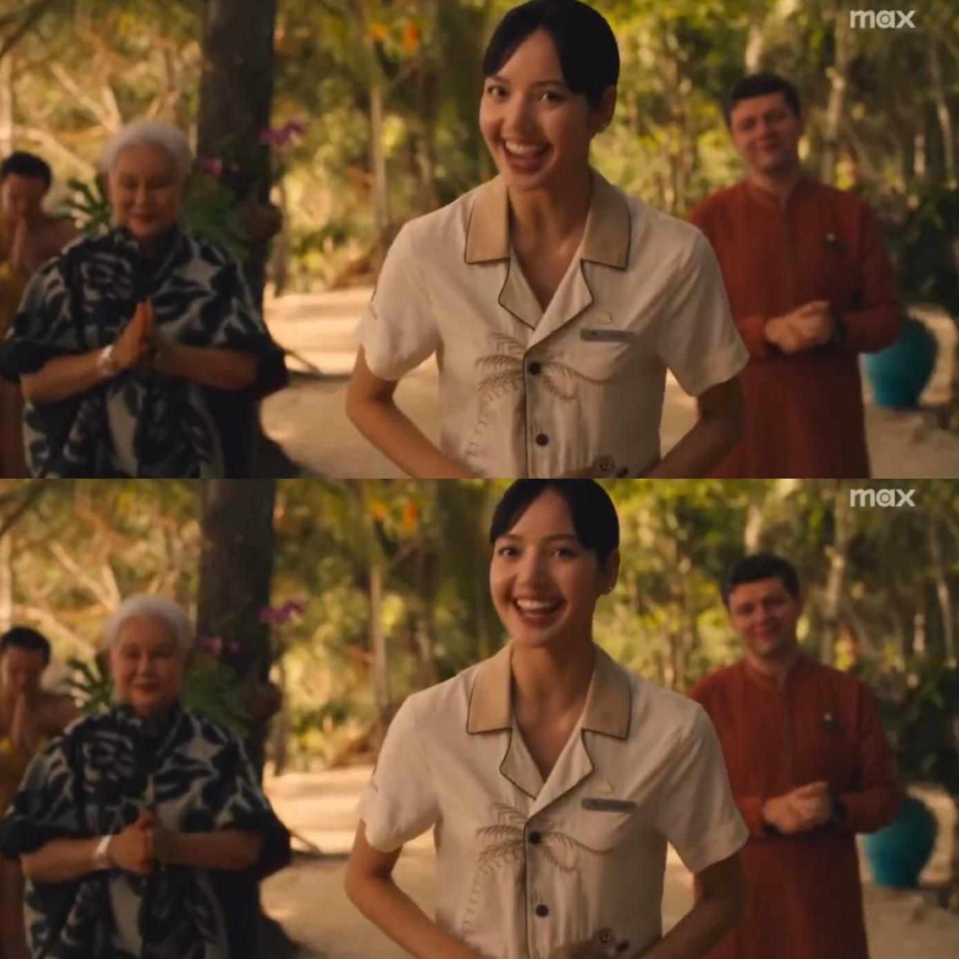 Tạo hình của Lisa khi hóa thân thành nhân viên khách sạn Thái Lan trong The White Lotus. Tạo hình của Lisa khi hóa thân thành nhân viên khách sạn Thái Lan trong The White Lotus.