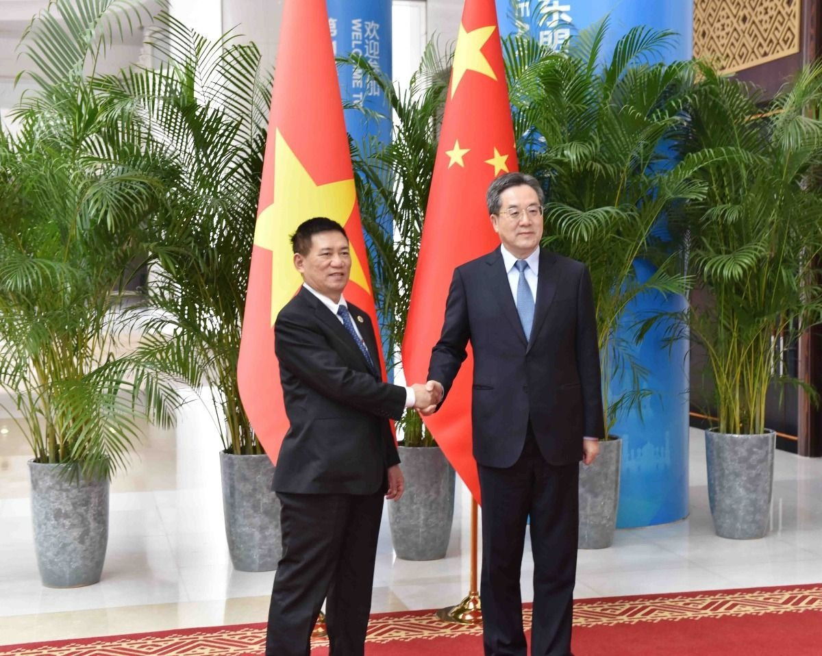 Phó Thủ tướng Hồ Đức Phớc và Phó Thủ tướng Trung Quốc Đinh Tiết Tường. (Ảnh: Công Tuyên/TTXVN)