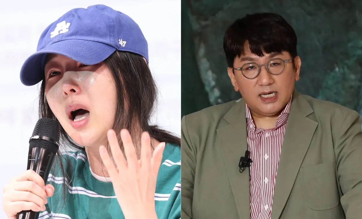 Min Hee Jin (trái) và Bang Si Hyuk - chủ tịch HYBE, đấu tố. Min Hee Jin (trái) và Bang Si Hyuk - chủ tịch HYBE, đấu tố.