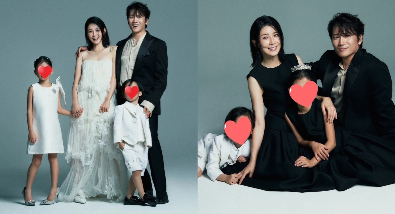 Vợ chồng Lee Bo Young, Ji Sung và hai con trong hình kỷ niệm 10 năm ngày cưới. Ảnh: Instagram.