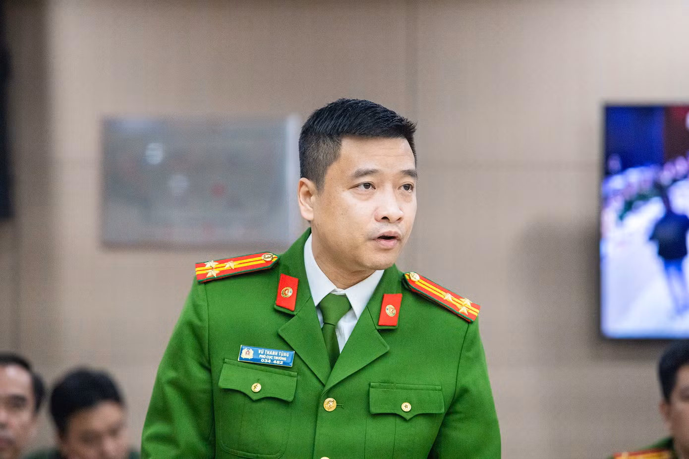 Thượng tá Vũ Thanh Tùng, Phó cục trưởng C03, Bộ Công an trả lời tại cuộc họp báo.