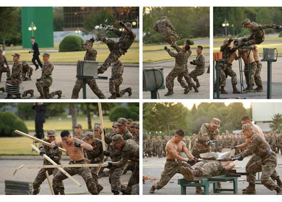 Lực lượng đặc nhiệm trình diễn tại triển lãm. Ảnh: Rodong Sinmun