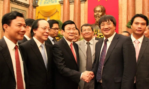 Ông Phạm Đình Đoàn và các doanh nhân trong lần gặp gỡ Chủ tịch nước Trương Tấn Sang. Ảnh: N.Đ