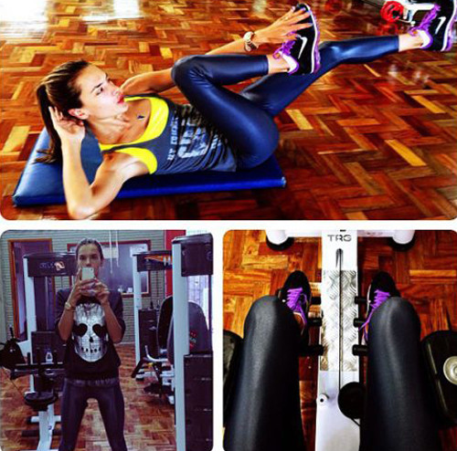 Hướng đến cơ thể săn chắc cùng sáu múi quyến rũ, Alessandra Ambrosio kết hợp tập luyện các bài thể dục, nâng tạ và cả đạp xe