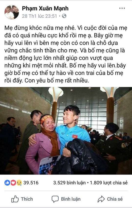 Cầu thủ U23 Việt Nam và những dòng chữ thiêng liêng tình mẫu tử ảnh 2