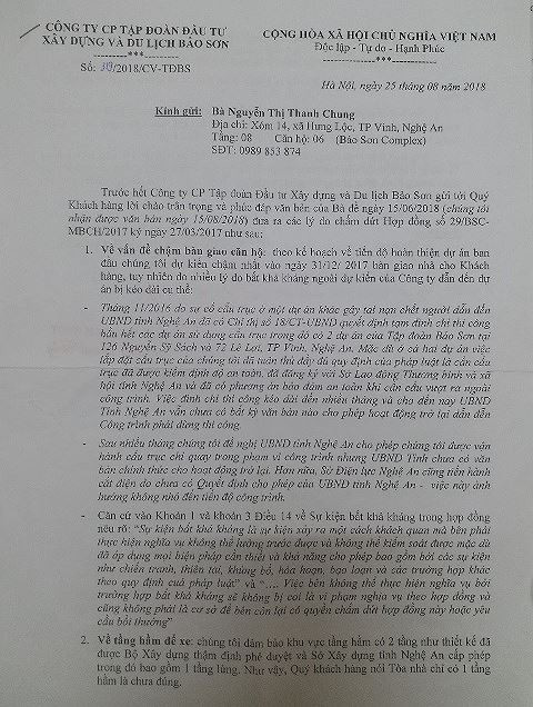 'Lùm xùm' chung cư Bảo Sơn: CĐT 'đổ vấy' do chỉ thị của tỉnh Nghệ An ảnh 1