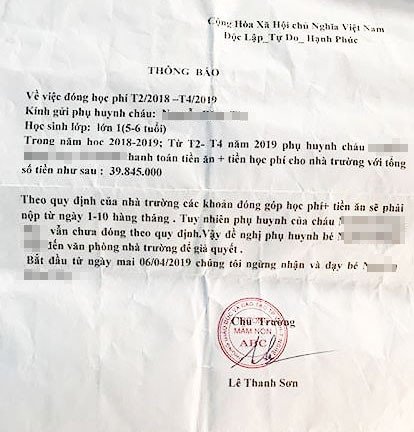 Xôn xao trường mầm non cho bé 5 tuổi nghỉ học vì phụ huynh quên nộp 40 triệu ảnh 1