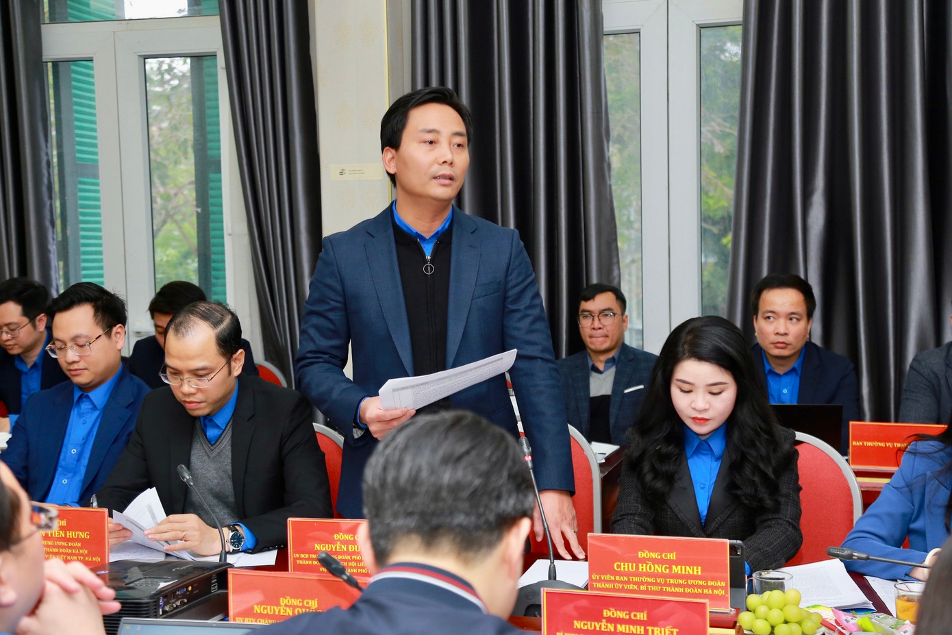 Anh Nguyễn Đức Tiến - Phó Bí thư thường trực Thành Đoàn, Chủ tịch Hội LHTN TP Hà Nội phát biểu tại buổi làm việc
