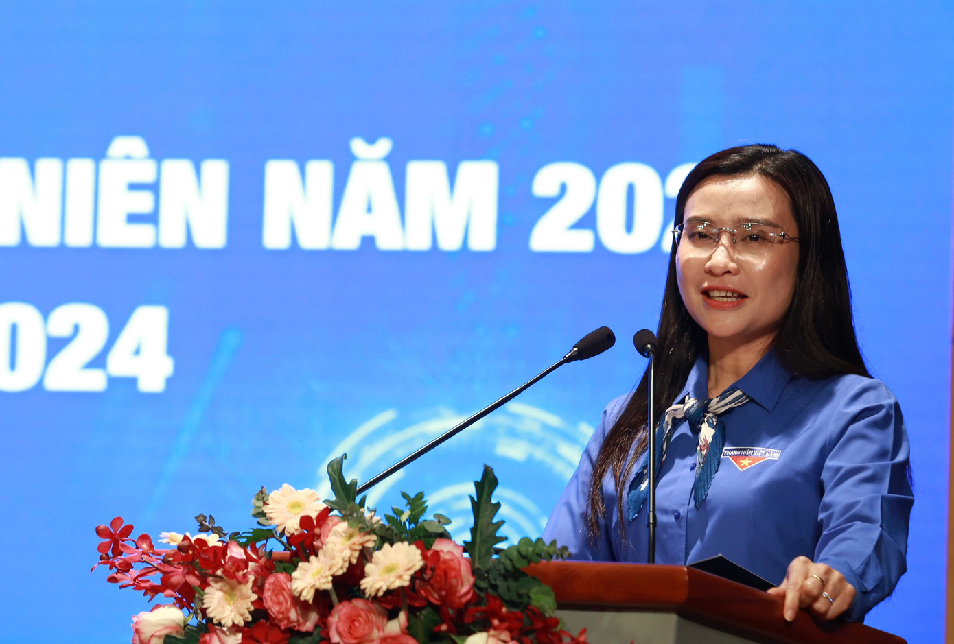 Chị Nguyễn Phạm Duy Trang - Bí thư T.Ư Đoàn, Chủ tịch Hội đồng Đội T.Ư phát biểu chỉ đạo Hội nghị. Ảnh: Bảo Anh