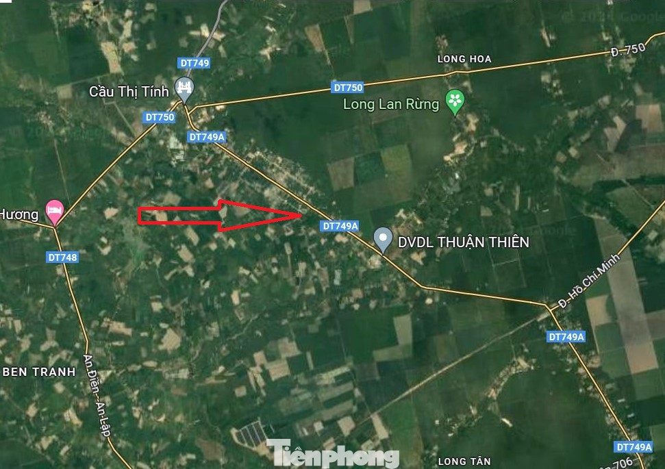 Tuyến ĐT.749A đoạn được nâng cấp, mở rộng Ảnh: chụp từ vệ tinh Tuyến ĐT.749A đoạn được nâng cấp, mở rộng Ảnh: chụp từ vệ tinh