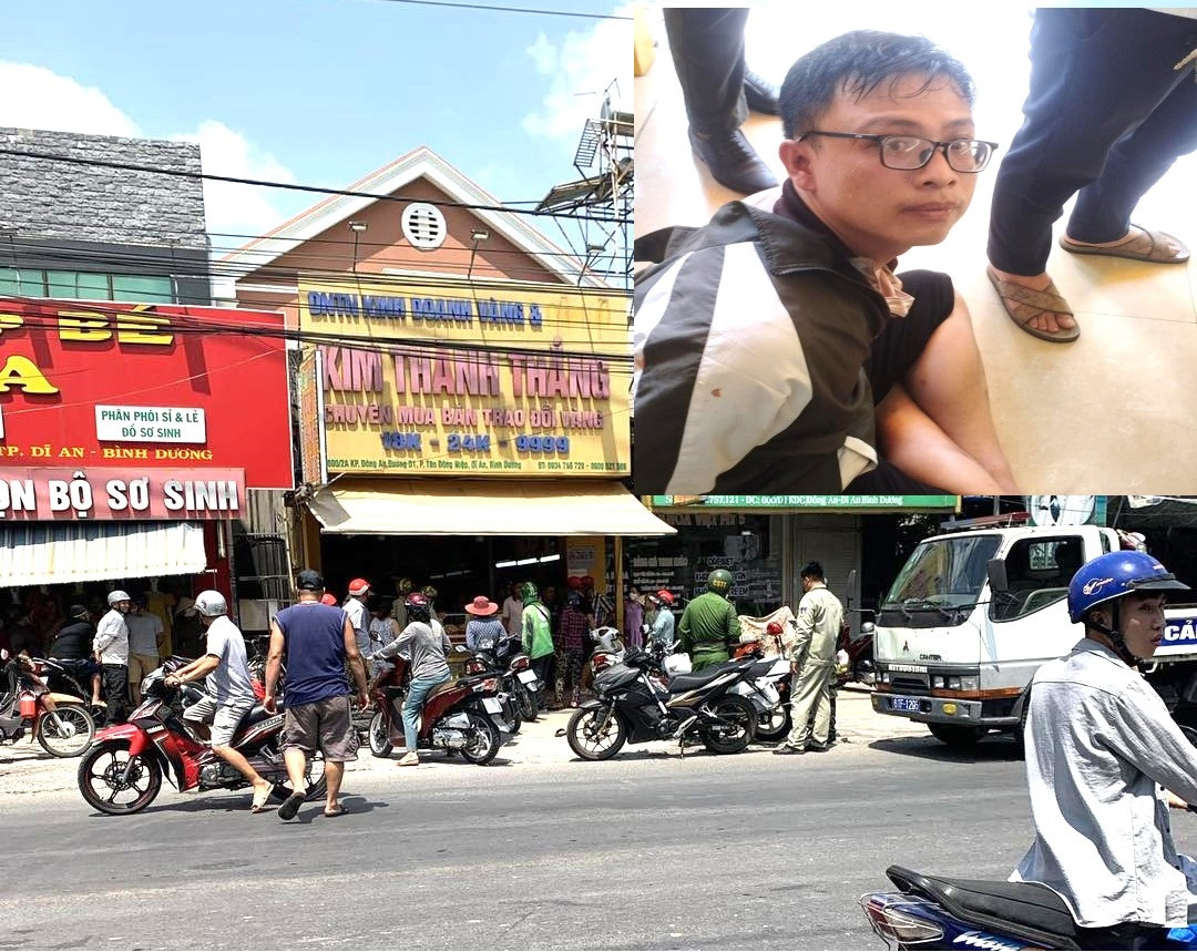 Hiện trường vụ việc (ảnh lớn) và đối tượng Nguyễn Minh Kiệt khi bị bắt