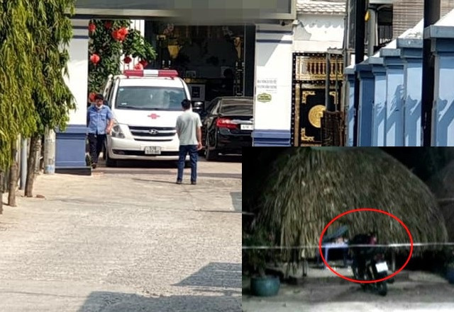 Nhà nghỉ nơi xảy ra vụ việc (ảnh lớn) và cà phê chòi, nơi người đàn ông tử vong