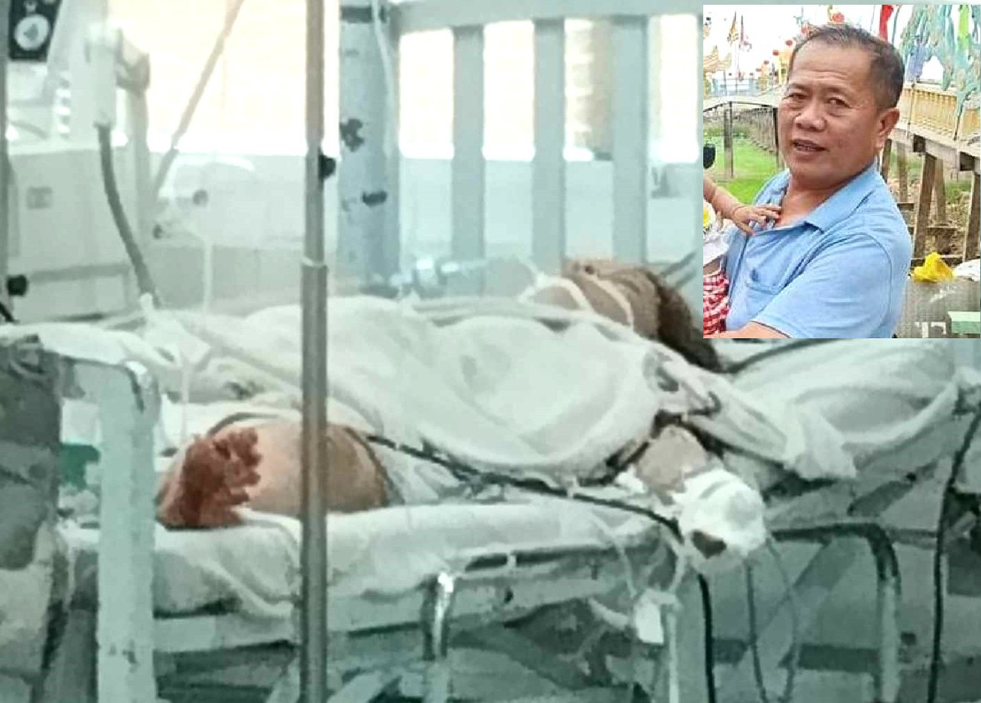 Nạn nhân cấp cứu tại Bệnh viện Đa khoa tỉnh Bình Dương (ảnh lớn) và chân dung nghi can Hồ Văn Trí (ảnh nhỏ)