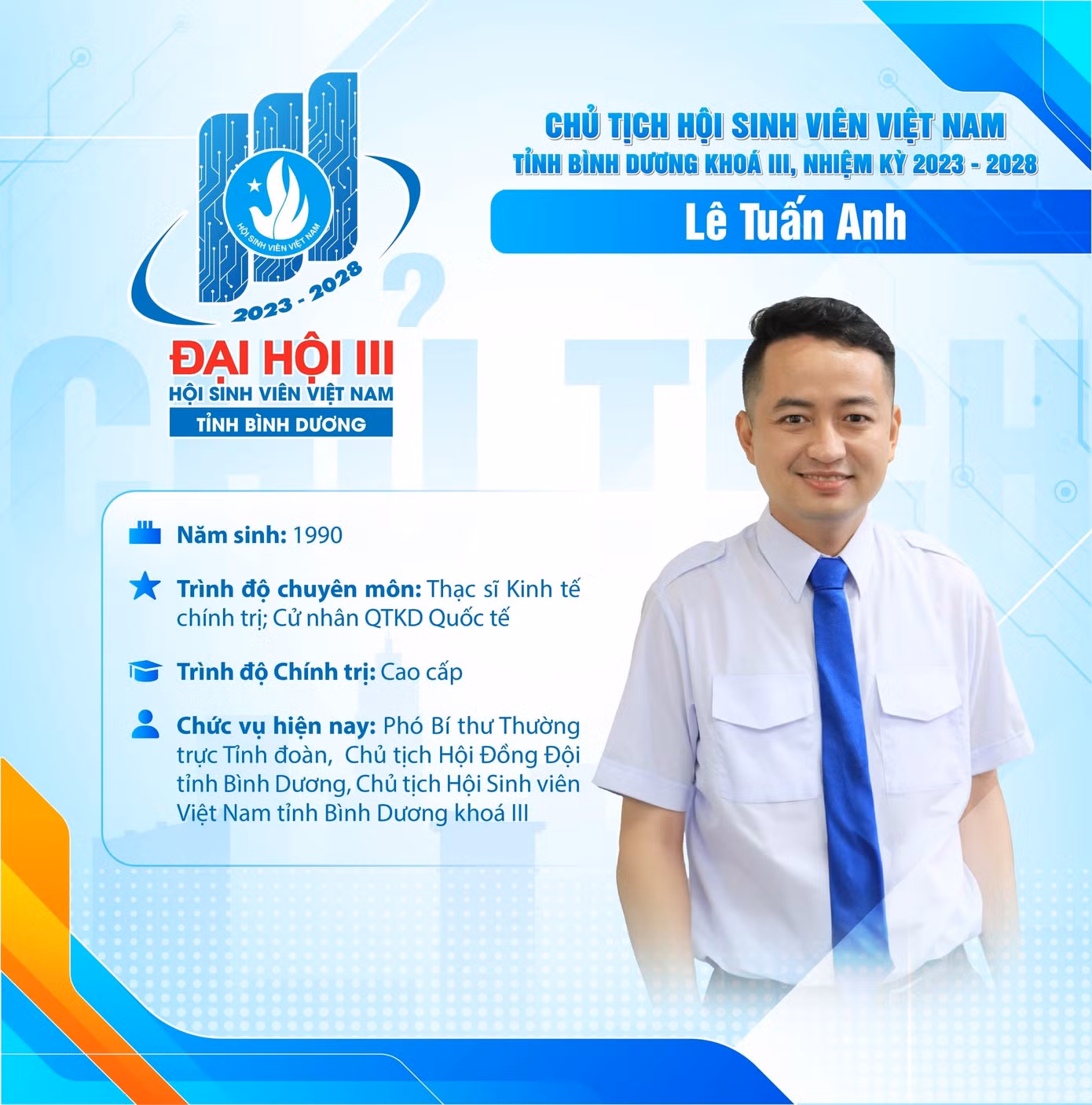 Tân Chủ tịch Hội Sinh viên Việt Nam tỉnh Bình Dương, nhiệm kỳ 2023-2028