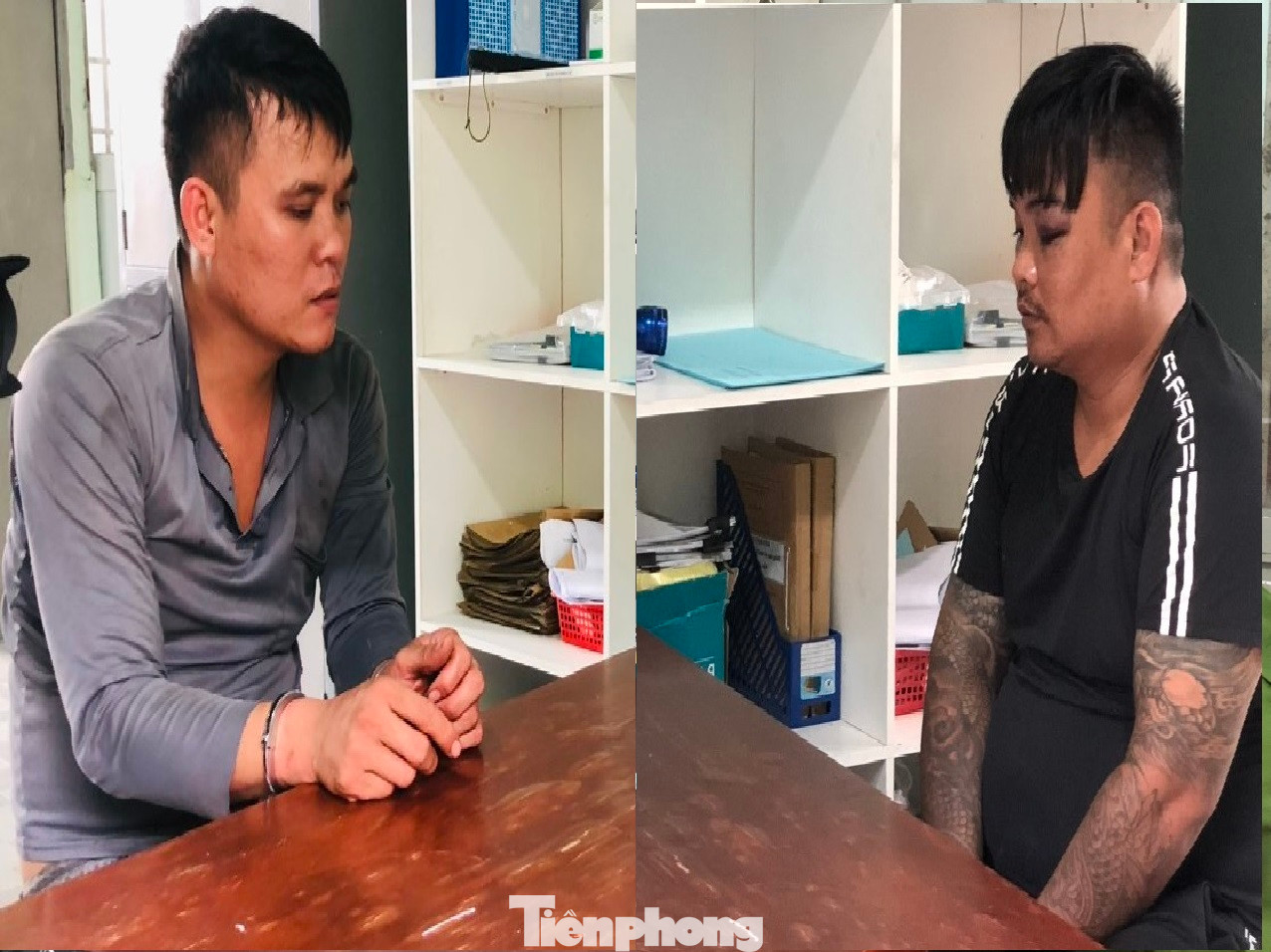 Đối tượng Tạ Minh Tân và Đặng Hữu Thức tại cơ quan công an Đối tượng Tạ Minh Tân và Đặng Hữu Thức tại cơ quan công an